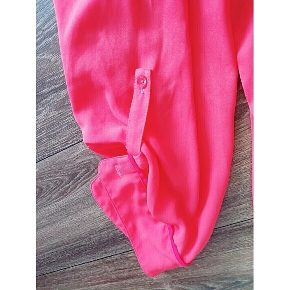 Investments Blouse Size 3X Coral/Pink Orange Red Slight  Hi Lo Hem Button Down - Picture 6 of 8